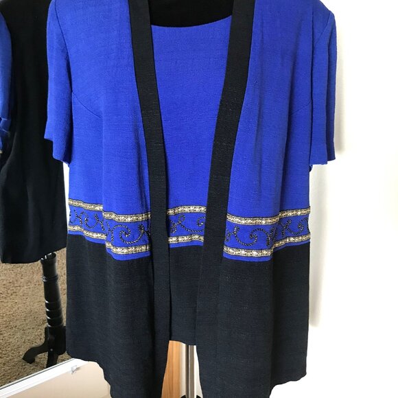 Vintage Blazer Tunic: 80s Blue & Black Jacket with Gold Trim, Plus Size 22WP - Picture 7 of 11